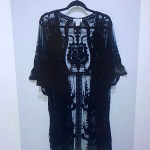 Black Sheer Embroidered Kimono
